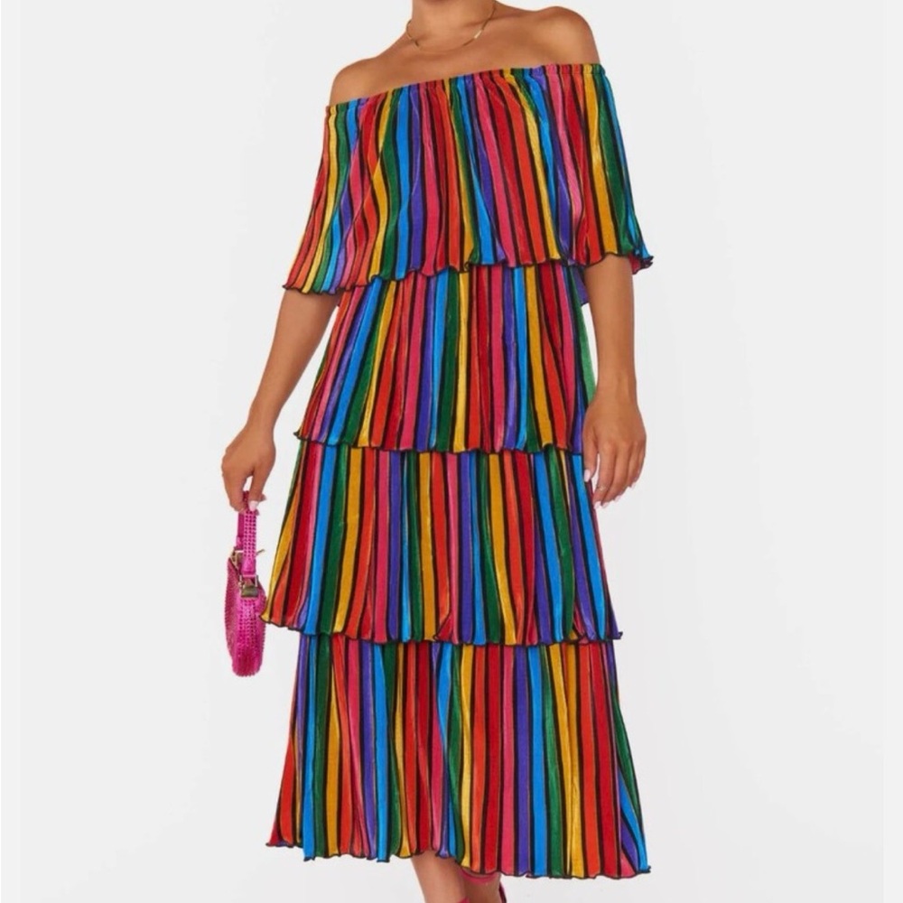 Show Me Your MuMu Rainbow Off-Shoulder Dress